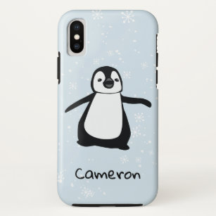 Funda Para iPhone XS Nombre pingüino lindo nieve azul blanco invierno