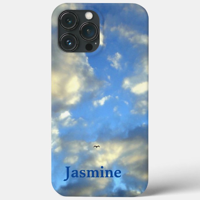 Funda De Case-Mate Para iPhone Nombre propio manuscrito claro nubes celulares azu (Reverso )
