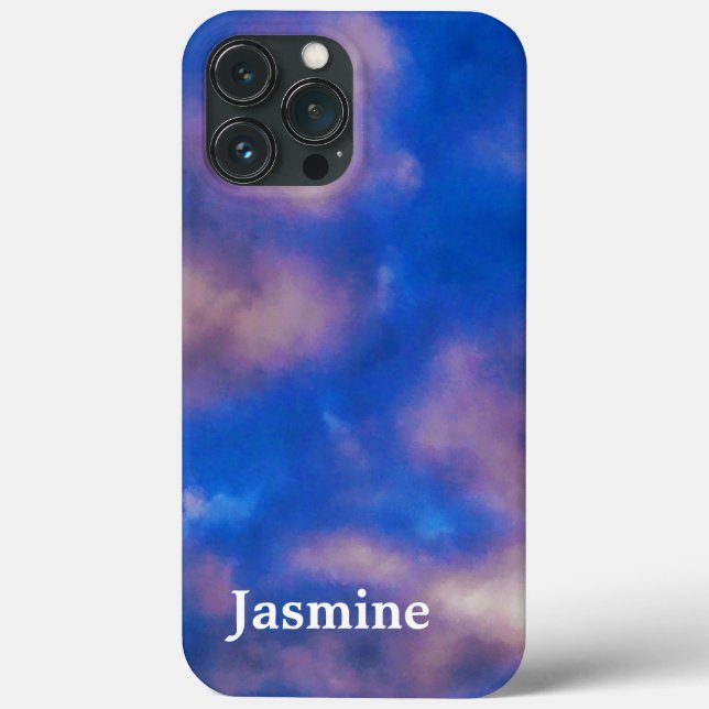 Funda De Case-Mate Para iPhone Nombre propio manuscrito claro nubes celulares azu (Reverso )