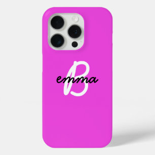 Funda Para iPhone 15 Pro Nombre rosa caliente   Neón monograma inicial mode