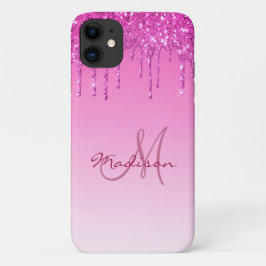 Funda Para iPhone 11 Nombre rosa purpurina Sparkles Glam Girly Bonito