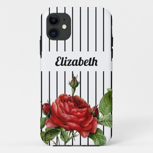 Funda De Case-Mate Para iPhone Nombre Rosa Roja con Pinstripe (Reverso)