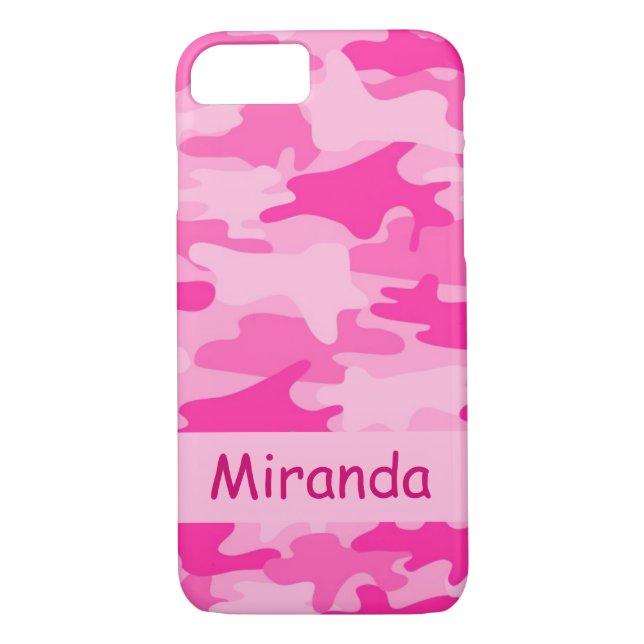 Funda De Case-Mate Para iPhone Nombre rosado del camuflaje de Camo personalizado (Reverso)