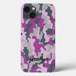 Funda Para iPhone 13 Nombre rosado femenino fresco del camuflaje de