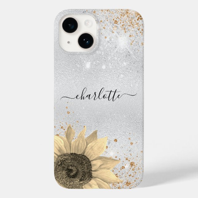 Funda De Case-Mate Para iPhone Nombre rústico del purpurina plateado floral (Reverso )