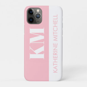 Funda Para iPhone 11 Pro Nombre simple e iniciales rosados y blancos