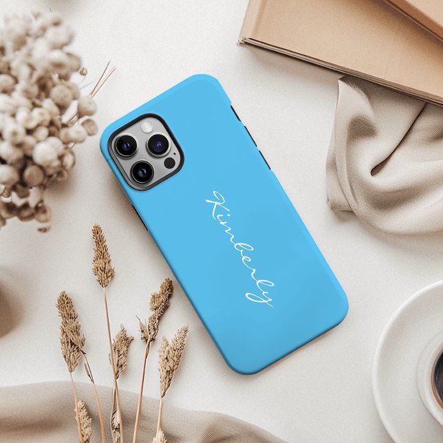 Funda De Case-Mate Para iPhone Nombre simple personalizado azul (Personalize your style with a custom name phone case! Sleek, protective, and uniquely yours!)