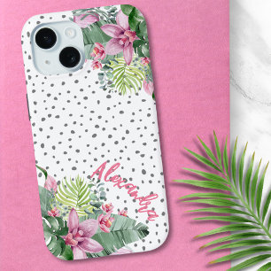 Funda Para iPhone 15 Nombre Tropical Floral Lindo Personalizado