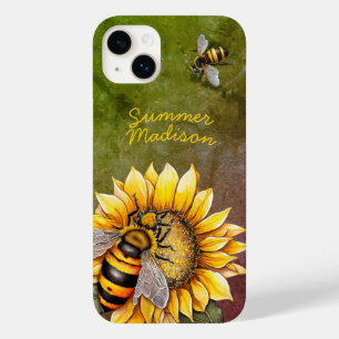 Funda Para iPhone 14 Plus De Case-Mate Nombre verde rústico de girasol y abejas vintage