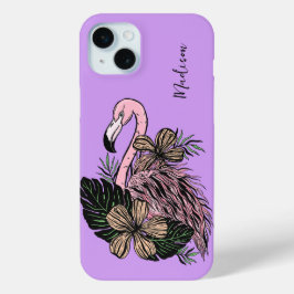Funda Para iPhone 15 Mini Nombre y color personalizados Flamingo rosa
