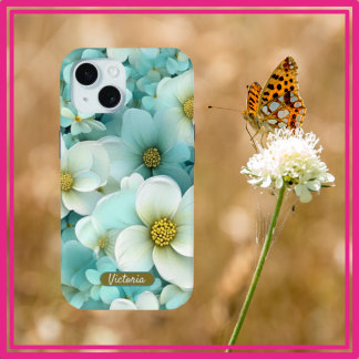 Funda Para iPhone 15 Nombre y diseño floral verde y blanco para iPhone 