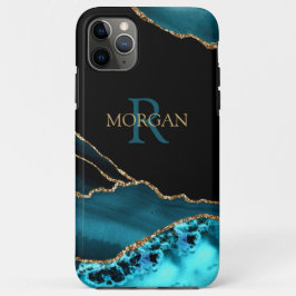 Funda Para iPhone 11 Pro Max Nombre y monograma Agate negro Verde azulado, DkTe