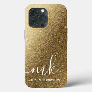 Funda Para iPhone 13 Pro Nombre y monograma de los Purpurinas de oro falso