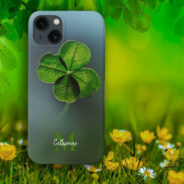 Funda Para iPhone 13 Nombre y monograma del Shamrock del Atrapado Verde