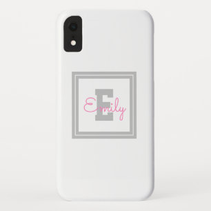 Funda Para iPhone XR Nombre y monograma enmarcados lindos Gris claro