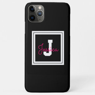 Funda Para iPhone 11 Pro Max Nombre y Monograma Enmarcados Lindos Negro Blanc