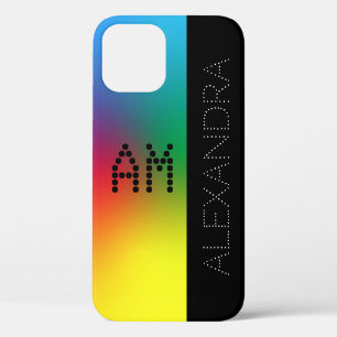 Funda Para iPhone 12 Nombre y Monograma Personalizados En Arcoiris Y Ne
