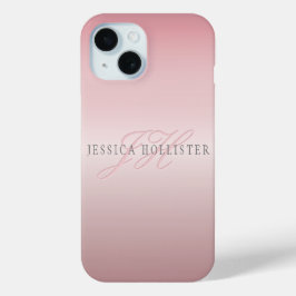 Funda Para iPhone 15 Nombre y Monograma | Rubor de Falso Oro Rosa Suave