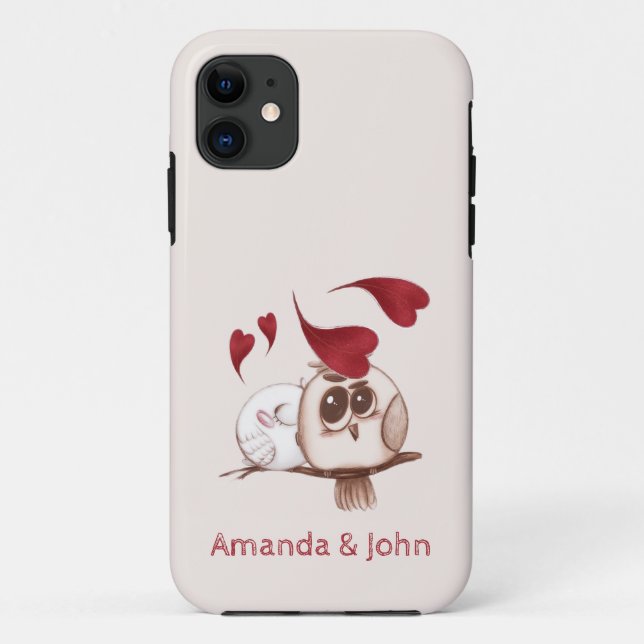 Funda De Case-Mate Para iPhone Nombres de dos pares de búhos cutáneos personaliza (Reverso)