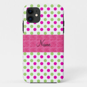 Funda Para iPhone 11 Nombres personalizados puntos de polka rosa y verd