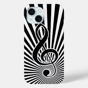 Funda Para iPhone 15 Nota de música en blanco y negro sobre Starburst