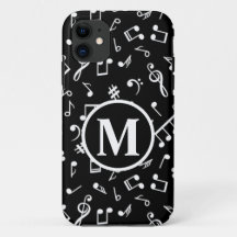 Nota de música en monograma blanco y negro