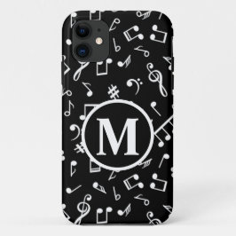Funda Para iPhone 11 Nota de música en monograma blanco y negro