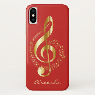Funda Para iPhone XS Nota de música roja y dorada del Personalizado