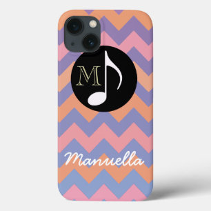 Funda Para iPhone 13 nota musical de chevron rosa personalizada