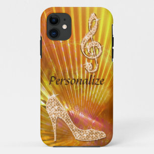 Funda Para iPhone 11 Nota musical de música naranja brillante y tacón d