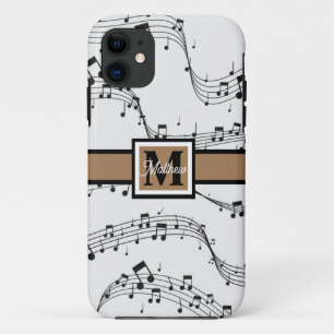 Funda Para iPhone 11 Nota musical en blanco y negro Monograma de música