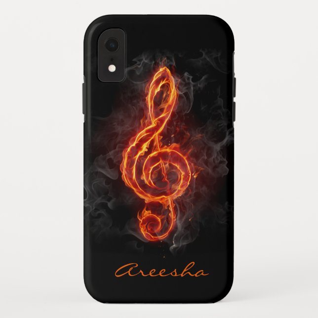 Funda De Case-Mate Para iPhone Nota musical personalizada con llamas (Reverso)