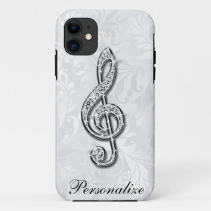 Funda Para iPhone 11 Nota musical personalizada de diamante floral dama
