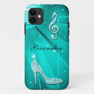 Funda Para iPhone 11 Nota Musical y Tacón de Aguja Brillante Turquesa