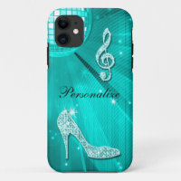 Nota Musical y Tacón de Aguja Brillante Turquesa