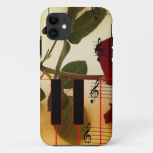 Funda Para iPhone 11 Notas de música Teclado Rojo Rosa Blossom Destiny