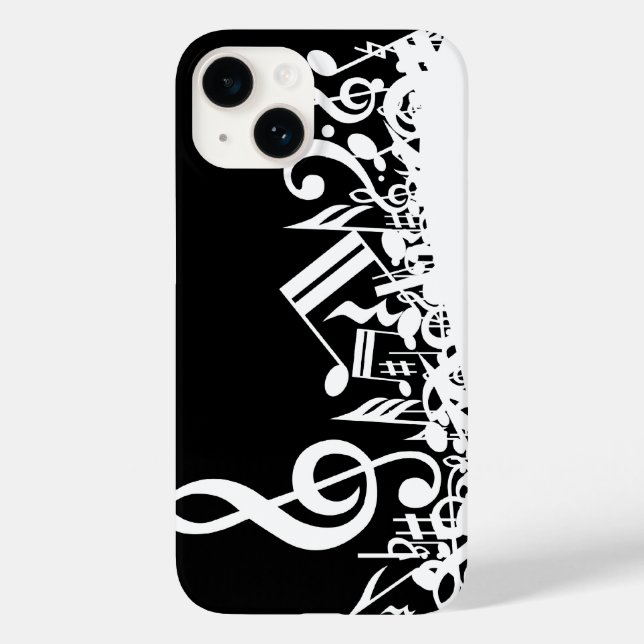 Funda De Case-Mate Para iPhone Notas musicales de jumble blanco sobre negro (Reverso )