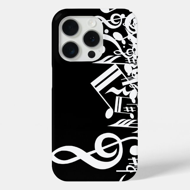 Funda De Case-Mate Para iPhone Notas musicales de jumble blanco sobre negro (Reverso )