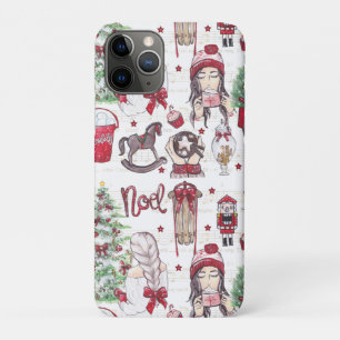 Funda Para iPhone 11 Pro Notas musicales de Red Watercolor Navidades