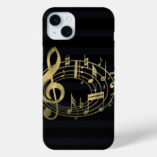 Funda Para iPhone 15 Mini Notas musicales doradas de forma ovalada
