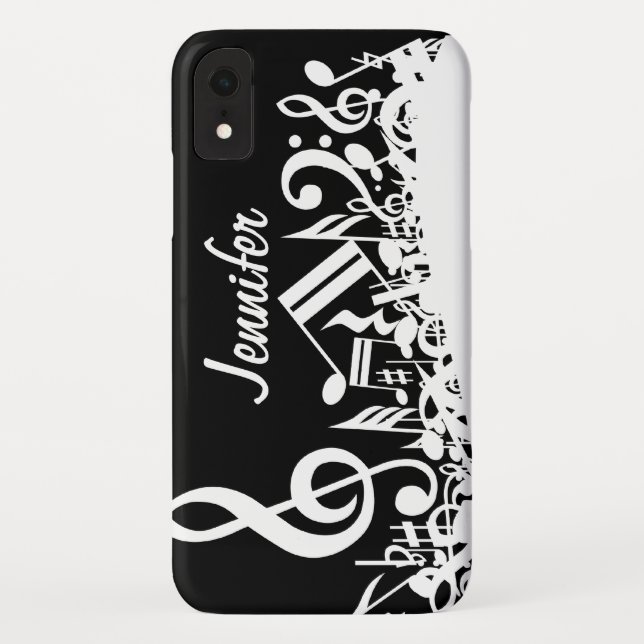 Funda De Case-Mate Para iPhone Notas musicales embarulladas blancas (Reverso)