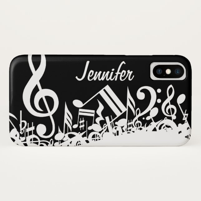 Funda De Case-Mate Para iPhone Notas musicales embarulladas blancas (Reverso (horizontal))