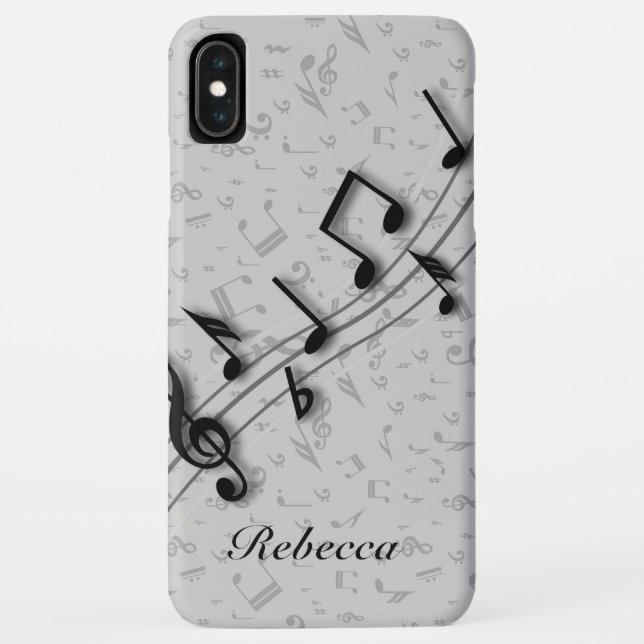 Funda De Case-Mate Para iPhone Notas musicales negras y grises personalizadas (Reverso)