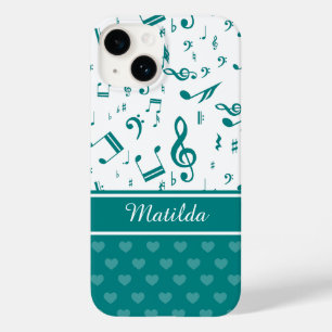 Funda Para iPhone 14 De Case-Mate Notas musicales y patrones de corazón Verde azulad