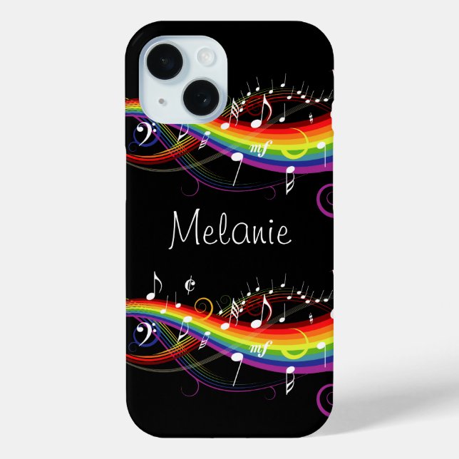 Funda De Case-Mate Para iPhone Notas personalizadas de música en arcoiris blanca  (Reverso )