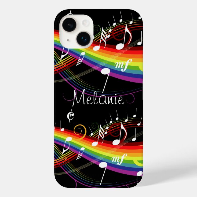 Funda De Case-Mate Para iPhone Notas personalizadas de música en arcoiris blanca  (Reverso )