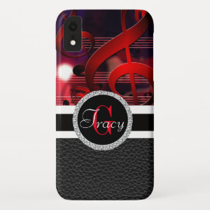 Funda Para iPhone XR Notas rojas de la música con un cuero y un