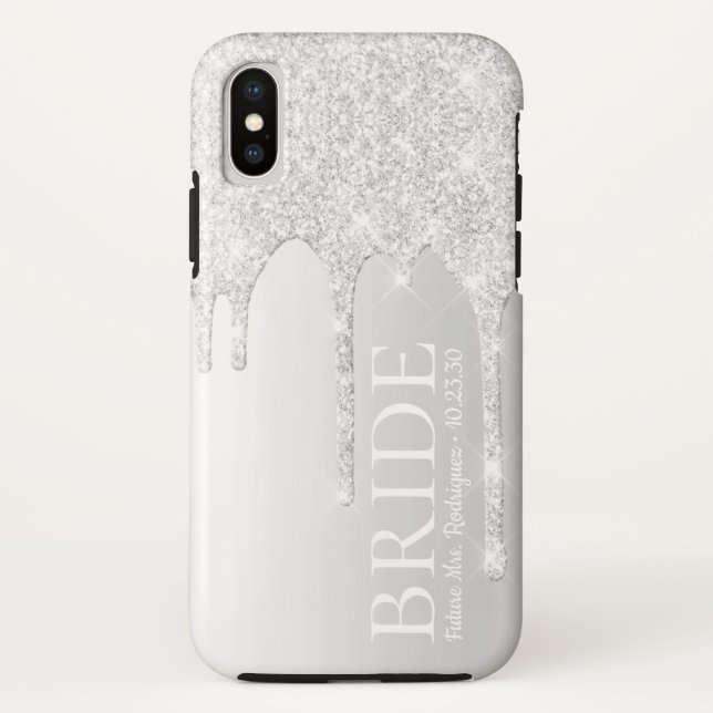 Funda De Case-Mate Para iPhone Novia Futuro Sra. Silver Glitter Goteo (Reverso)