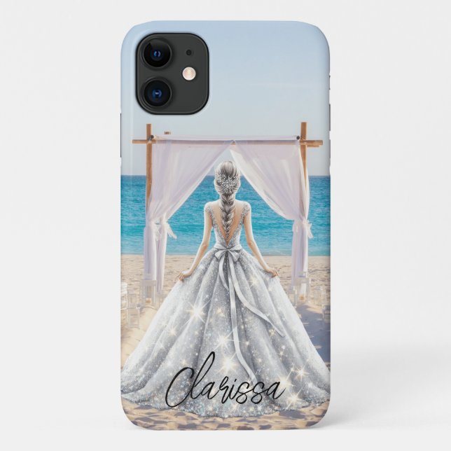 Funda De Case-Mate Para iPhone Novia Wedding Day Beach Wedding Fancy Gown Bridal (Reverso)