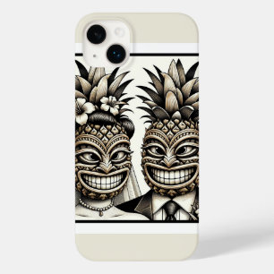 Funda Para iPhone 14 Plus De Case-Mate Novia y Novio Cabeza de Tiki de Piña Aloha Boda 